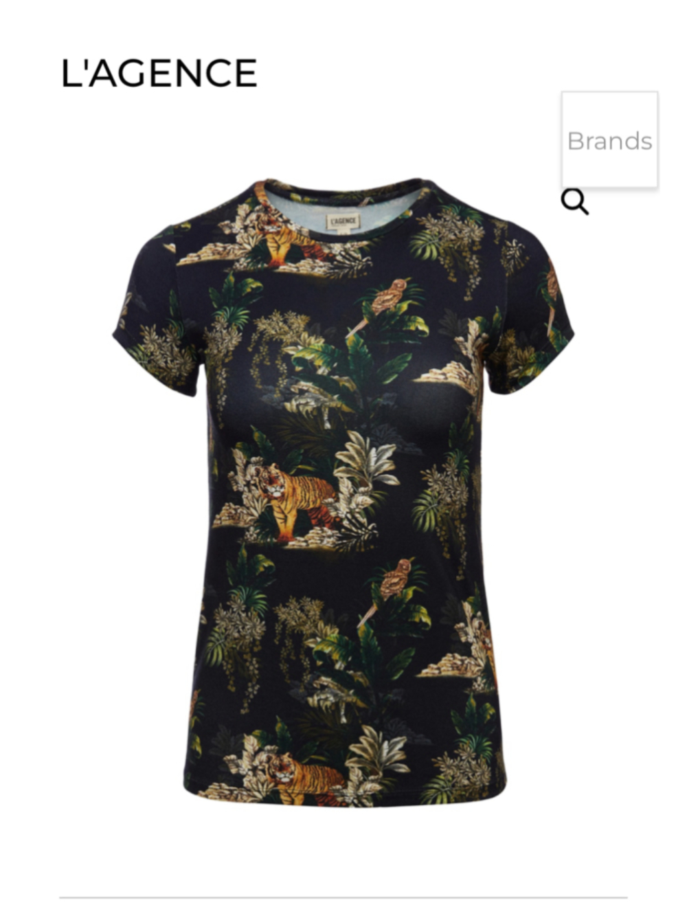 Women's L'Agence Black Dark Floral Jungle Tiger Print Short Sleeve Tee Size XS